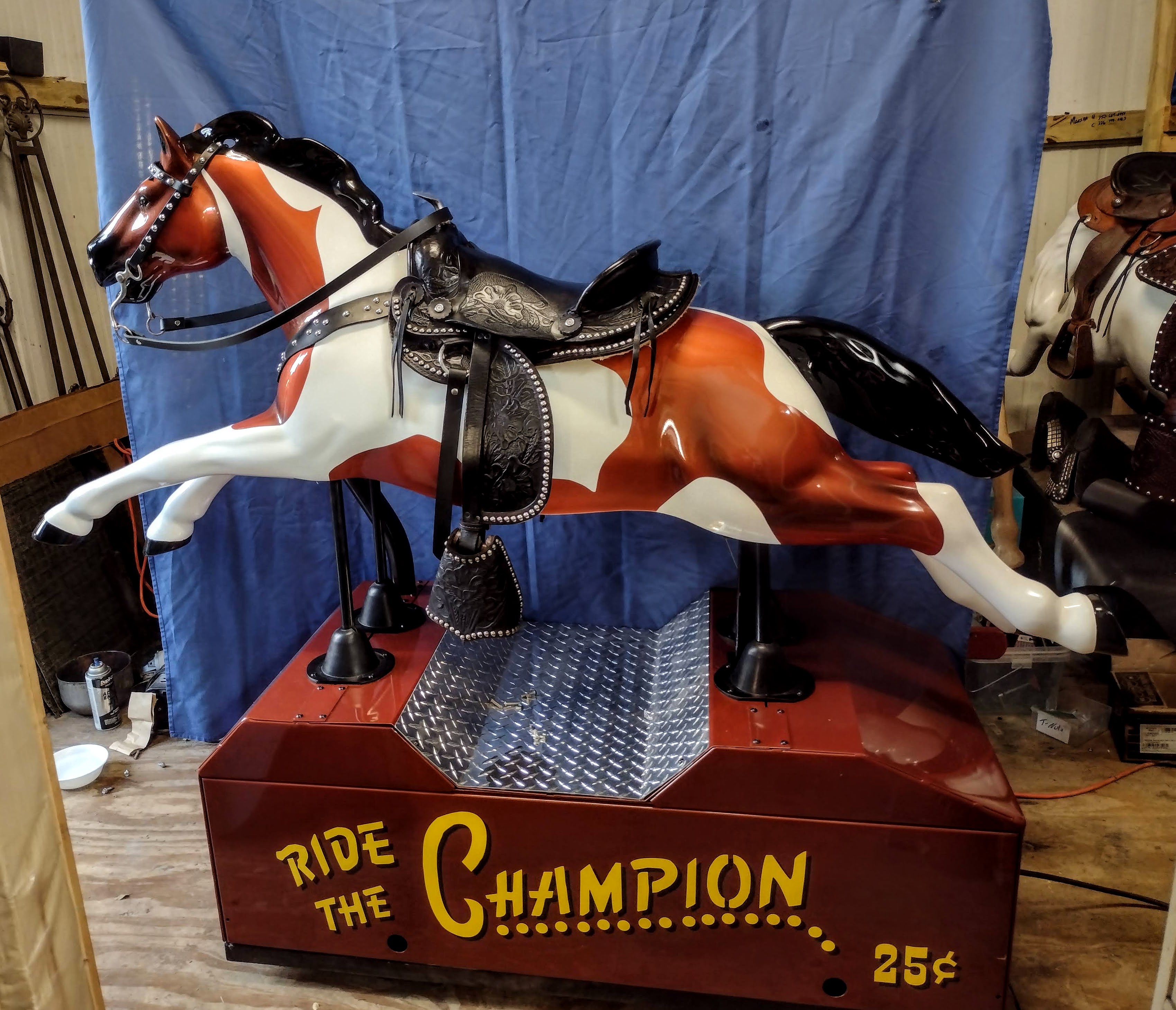 Champion Kiddie Ride Horse Metallic Tri Colored Pinto Coin Operated Horses More Carousel Workshop